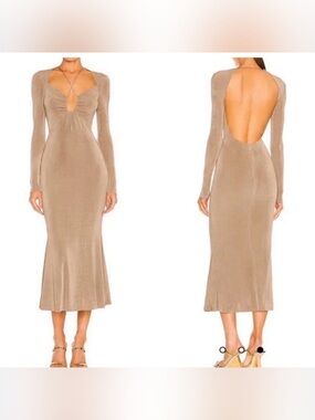 Jason Wu Backless Long Sleeve Midi Dress in Taupe